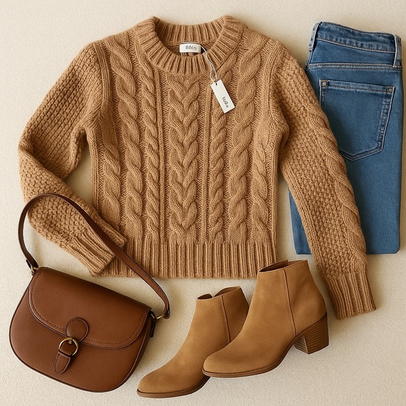 NWT Elie Tahari Camel Cable Knit Sweater M - Picture 2 of 12